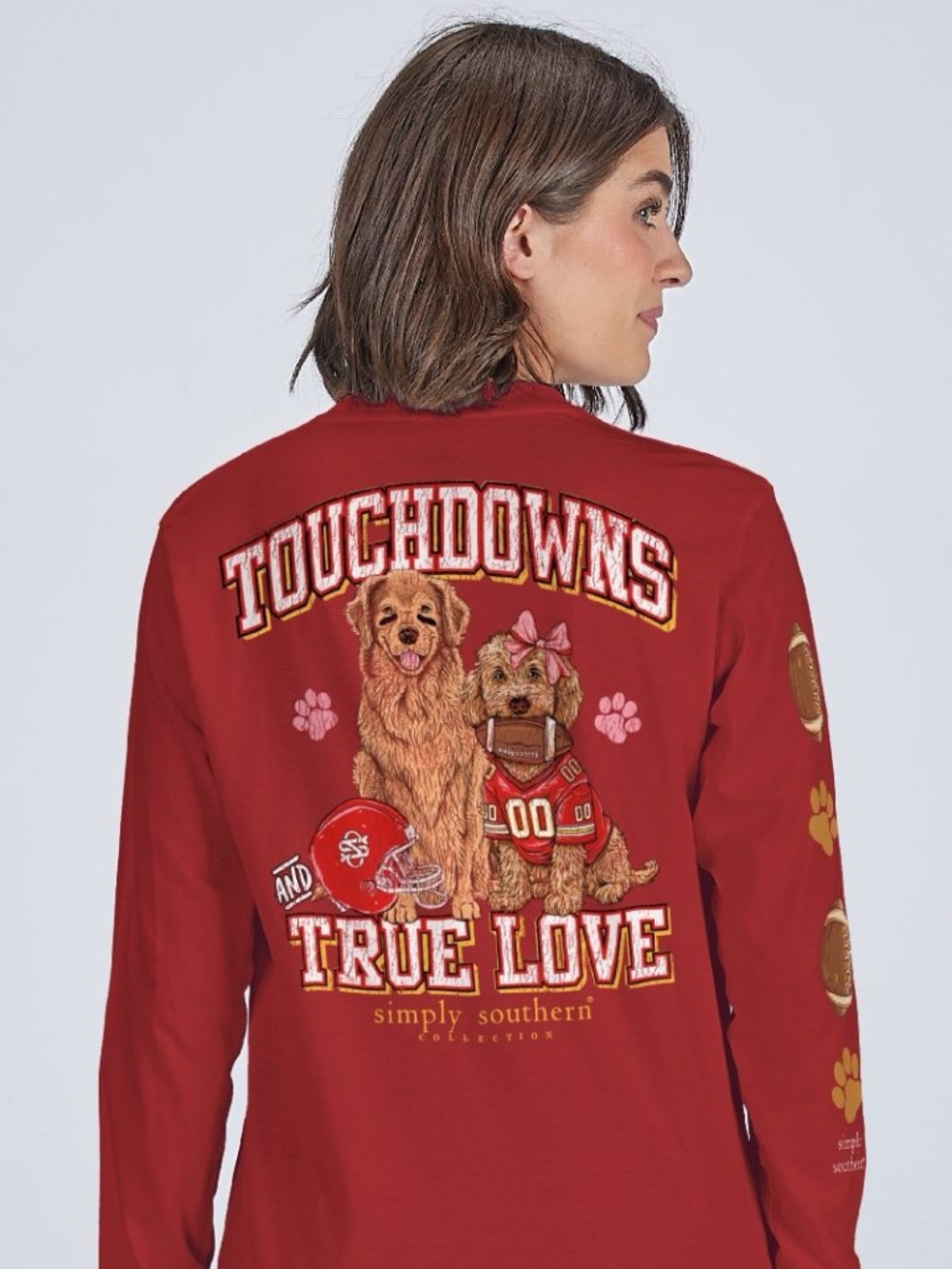 Simply Southern Red 'Touchdowns and True Love' Dog Graphic Long Sleeve Tee